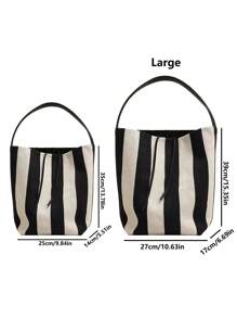 Niche Striped Canvas Bag 2026 Spring/Summer New Black And White Contrasting Women's Bag Color Blocked Women's Bag Wide Shoulder Strap Women's Bag Handbag High-End Sense Large Capacity Tote Bag Shoulder Bag Bucket Bag Simple And Atmospheric Minimalist Women's Bag Work Commuting Women's Bag Shopping Bag College Student Class Women's Bag - màu đen - Xem 7