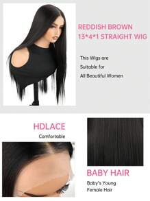 30 tums rak peruk, långa hår peruker svarta syntetiska peruker T del spets främre peruk Förplockade rakt hår peruker för kvinnor 30 tum limlösa peruker - Svart - Visa 6