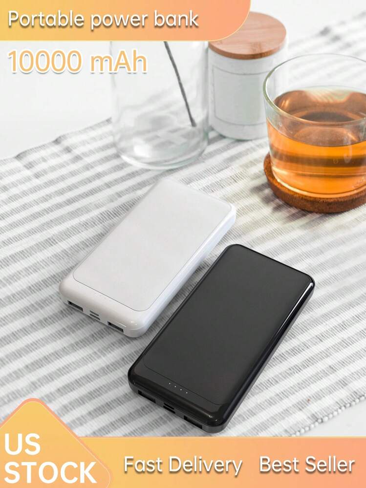 1 pièce Batterie externe 10 000 mAh 10 W avec 2 ports USB (1 Type-C, 1 Micro), compacte et portable avec voyants lumineux - Multicolore - Voir 8