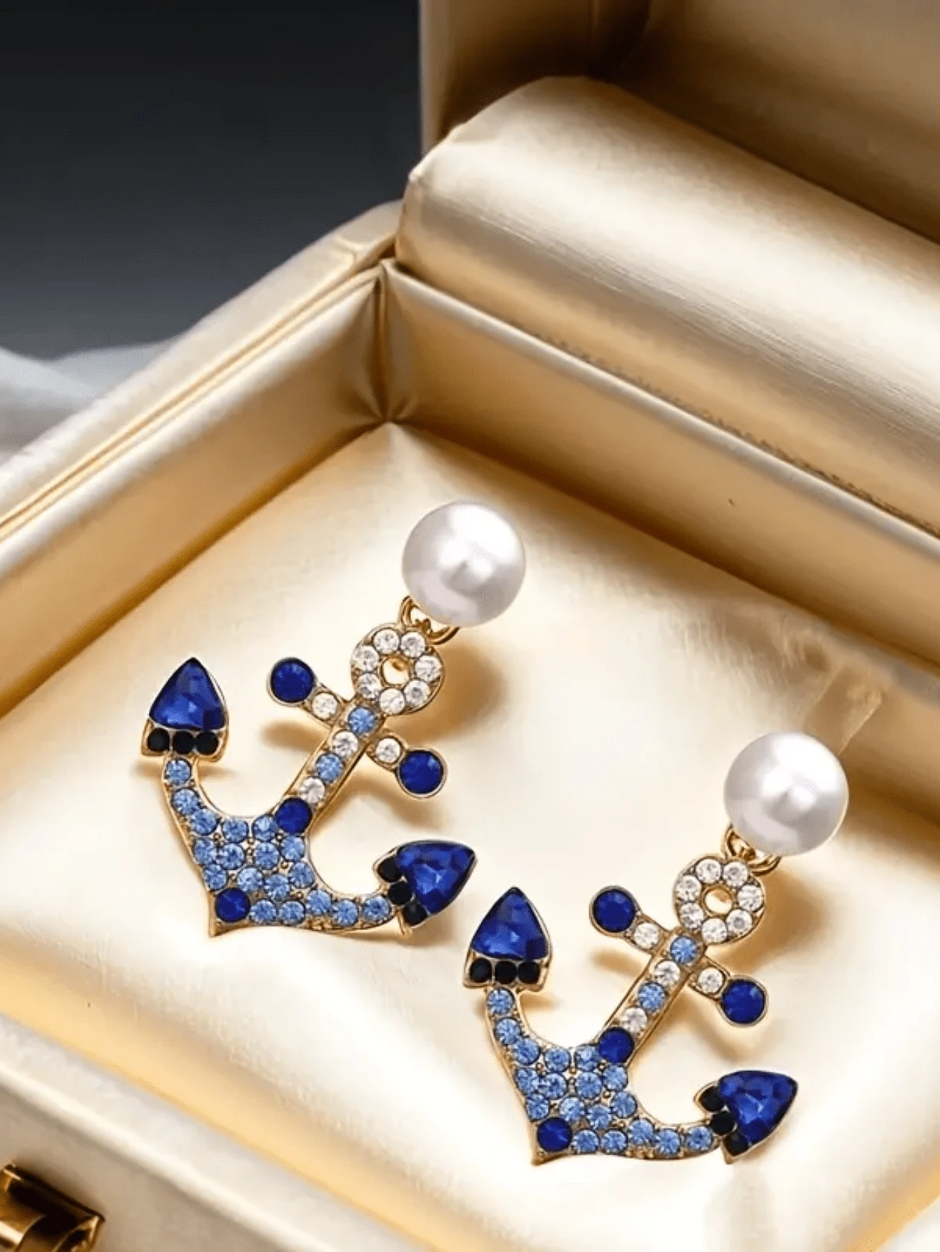 1 Pair Rhinestone Embellished Anchor Design Earrings For Women, Delicate Chic Style Personalized Earrings For Daily Casual Wear