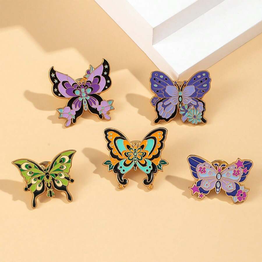 1 cái Trâm cài áo hình hoa và bướm hoạt hình, Ghim trang trí thời trang hình động vật nhiều màu sắc - Nhiều màu - Xem 1