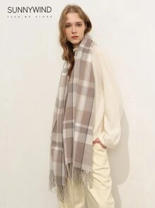 1pc High Quality Plaid British-Style Warm Scarf - Khaki - View 3