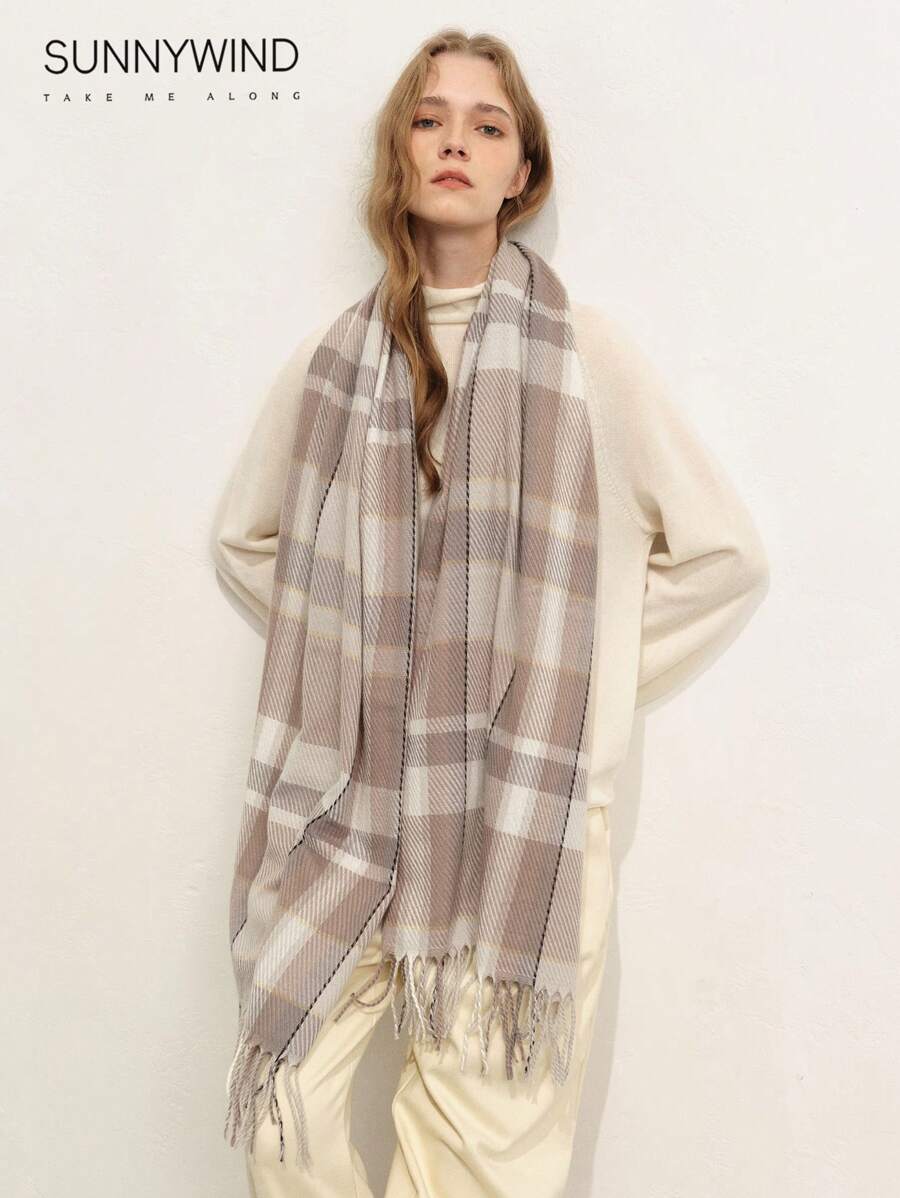 1pc High Quality Plaid British-Style Warm Scarf - Khaki - View 1