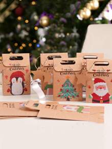 6/12/24pcs Merry Christmas Candy Gift Box With Tag, Kraft Paper Cookies Gift Packing Bags For Xmas Party New Year Home Decoration,Christmas