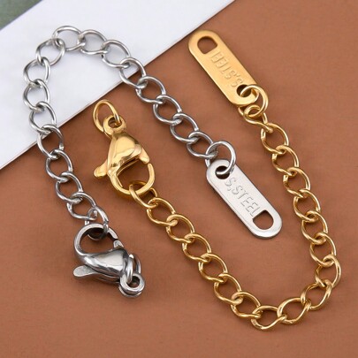 10pcs/Pack Stainless Steel Extension Chain With Lobster Clasp, 7.5cm Long 0.3cm Wide, Gold & Steel Color, Suitable For Making Stainless Steel Bracelets, Anklets, Necklaces Extension Chain Accessories