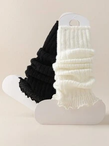 6pairs Women Assorted Color Striped Versatile Warm Knee-High Leg Warmers, Autumn Winter Spring - 彩色 - 查看 8