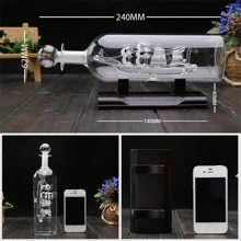 Sailboat Drifting Bottle With Wooden Base 3D Decorative Glass Ornament Ship In Wine Bottle 24*10.2cm New - 白色 - 查看 6