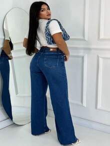 PREMIUM WIDE LEG PANTS 100% COTTON WITHOUT ELASTANE 23 DEGREES - 中等水洗藍 - 查看 3