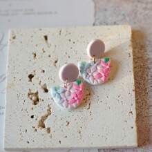 1 Pair Handmade Elegant Geometric Ditsy Floral Lavender Mixed Color Ceramic Earrings, Suitable For Women's Daily Work And Holiday Wear, Gift