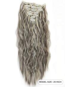 夹式接发 16 夹 22 英寸长卷发接发 女士全头合成接发假发 7 件套装 - 間色 - 查看 9