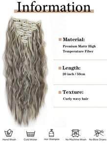 夹式接发 16 夹 22 英寸长卷发接发 女士全头合成接发假发 7 件套装 - 間色 - 查看 4