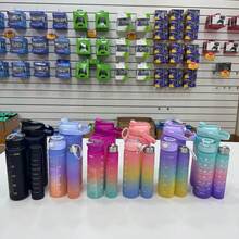 Kit 3 Motivational Water Squeezer Bottles With Sticker Gym School Trip 2000ml 900ml 300ml Children's Day - KIT hồng cam xanh - Xem 9