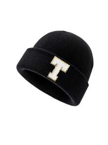 1 pieza Gorro de punto para niños con 26 letras del alfabeto, gorro de punto personalizado cálido para bebés e infantes, adecuado para uso diario de niños y niñas