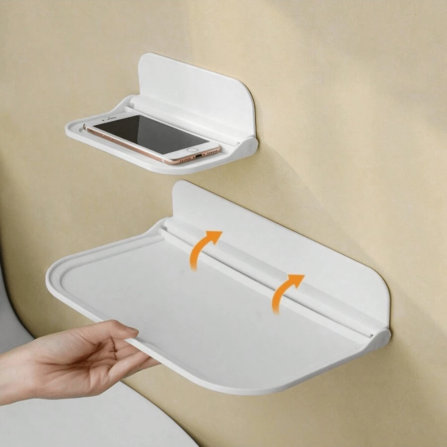 1pc Foldable Wall-Mounted Shelf, For Bathroom, Toilet, Kitchen, Bedside, Dorm Room, No Drilling Phone Storage, Wifi Router Storage Fall Home Decor Room Decor - White - View 1