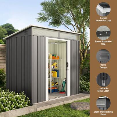 6' X 4' Outdoor Storage Shed With Anchors, Versatile Metal Garden Tool Shed With Sliding Doors And Transparent Panel Windows, For Backyard, Patio