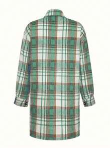 Women's Loose Fit Drop Shoulder Long Sleeve Plaid Shirt, Casual For Commute And Daily Wear, Autumn,Long Sleeve Tops - Green - View 3