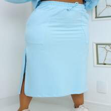 High-Waisted Midi Skirt With Slits: Charm, Elegance And Comfort In One Look! - Màu xanh nhạt - Xem 1