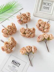 1 件（6 件头）秋季装饰迷你人造玫瑰花束丝绸圣诞装饰松针假植物迷你树枝情人节礼物生日派对装饰婚礼花篮新娘手捧花家居装饰餐厅卧室窗台花瓶装饰新年装饰户外花园开学季 - 彩色 - 查看 3