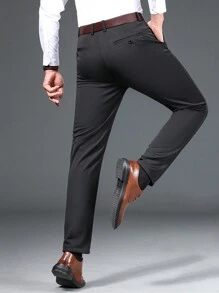 Quần âu ôm vừa vặn co giãn không cần ủi, quần âu công sở phong cách Hàn Quốc dành cho nam, lớp lót dày - màu đen - Xem 2