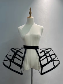 1pc Women's Black & White Baroque Style 3-Layer Hollow Bird Cage Skirt Petticoat With Rococo Fish Bone Ruffles, Cosplay Underskirt Fall Clothes For Women