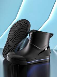 男士时尚短雨靴，防水防滑钓鱼徒步橡胶鞋，耐用中筒雨靴，适合户外青年 - 黑色 - 查看 3