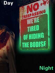 1pc Halloween Theme Party Decoration Glow-In-The-Dark Zombie Warning Poster Wall Sticker, Holiday Storefront Decoration Fluorescent Sticker - Multicolor - View 3