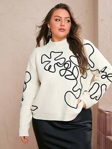 Simplee Damtröja i plus size med tvinnat mönster, lång ärm, pullover, för pendling, lämplig för hemmet, kontoret och utomhusbruk, ny stil för höst/vinter - Vitt - Visa 7