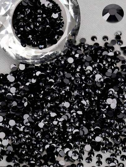 3mm/2000pcs, 4mm/1000pcs, 5mm/500pcs Pure Black Resin Rhinestones, Round Flat Resin Diamonds, For DIY Decoration On Clothes, Shoes, Bags, Cups, Phone Cases, And Crafts