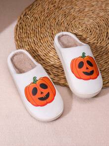 白色万圣节南瓜系列保暖拖鞋室内外防滑家居鞋 - 亮橙色 - 查看 3
