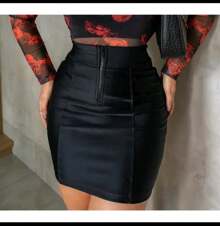 Women's Short Skirt With Cirrê Zipper Great Elasticity_Modern Outfit For Party Tubinho Party - màu đen - Xem 3