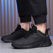 男士休闲厚底跑步鞋，黑色，尺码 39-48，适合所有季节 - 黑色 - 查看 6