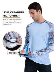 RIIIPO RIIIPO Men's UPF 100+ Performance Extended Long Sleeves Outdoor Sun Protection Fishing Shirt With UV Detection Technology, Round Neck, Camouflage Print, Integrated Microfiber Lens Cleaner, Rapid Sweat Wicking, Quick Dry, Breathable, 4-Way Stretch, Extra Hand Protection Sun Shirt, Activewear For Summer And Fall, Suitable For Hiking, Biking, Water Sport And All Outdoor Activities