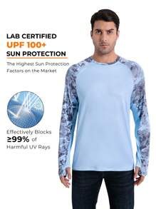RIIIPO RIIIPO Men's UPF 100+ Performance Extended Long Sleeves Outdoor Sun Protection Fishing Shirt With UV Detection Technology, Round Neck, Camouflage Print, Integrated Microfiber Lens Cleaner, Rapid Sweat Wicking, Quick Dry, Breathable, 4-Way Stretch, Extra Hand Protection Sun Shirt, Activewear For Summer And Fall, Suitable For Hiking, Biking, Water Sport And All Outdoor Activities