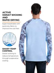 RIIIPO RIIIPO Men's UPF 100+ Performance Extended Long Sleeves Outdoor Sun Protection Fishing Shirt With UV Detection Technology, Round Neck, Camouflage Print, Integrated Microfiber Lens Cleaner, Rapid Sweat Wicking, Quick Dry, Breathable, 4-Way Stretch, Extra Hand Protection Sun Shirt, Activewear For Summer And Fall, Suitable For Hiking, Biking, Water Sport And All Outdoor Activities