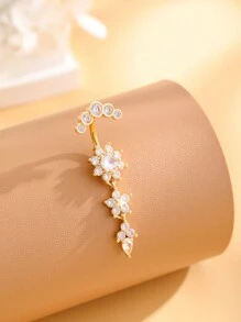 1 pieza Arete de ombligo de acero inoxidable de 3 niveles con 18 piezas de circonita cúbica, nuevo diseño de media luna, 5 piezas de diamantes, joyería clásica de perforación del ombligo para uso diario