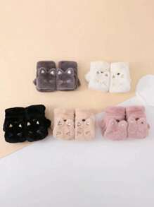 1 Pair Women's Cat Cartoon Convertible Half Finger Gloves, Warm Plush Lining Thick Winter Gloves