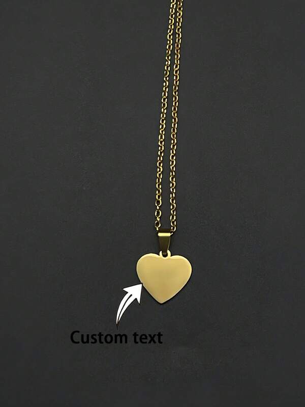 Stainless Steel Laser Engraved Heart-Shaped Pendant Necklace Customized For Couples Gold Stylish,Fall Fashion,Vintage,Unisex,Simple,Casual,Hipster,Goth,Punk Custom,Personalized,Unique Ideal Gifts For Her Her,Boyfriend,Girlfriend,Dad,Mom,Family,Friends,Pets,Son,Daughter,Grandparents For Anniversaries,For Valentine's Day,For Mother's Day,For Birthdays,For Graduation,For Father's Day,For Weddings,For Daily Wear,For Party,For Prom