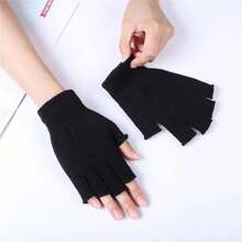 Unisex Solid Color Half Finger Gloves Fingerless Work Mittens Wholesale - Matte Black - View 2