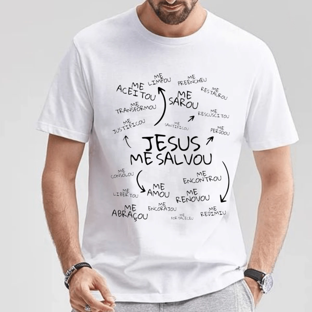 MEN'S T-SHIRT JESUS SAVED ME, HEALED ME, PLUS SIZE FASHION - 白色 - 查看 1