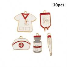 5pcs/10pcs Mixed Nurse Medical Themed Charms Pendant Jewelry: Medicines, Thermometer, Clothing, Hat, For DIY Necklace, Bracelet, Keychain Craft - Zinc Alloy Enamel Pendants - Nurse Series Pendant - View 13