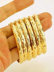 6 cái Chiều rộng 6mm Dubai Vàng Vòng tay Vàng Người châu Phi Vòng tay Đồ trang sức NỮ Nam Đồ trang sức - Vàng - Xem 8