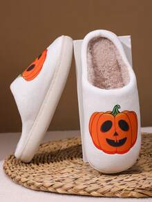 白色万圣节南瓜系列保暖拖鞋室内外防滑家居鞋 - 亮橙色 - 查看 2
