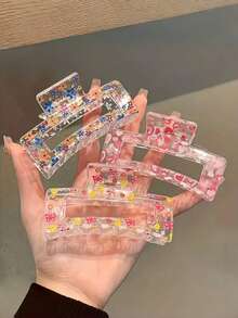 1 件装可爱花朵蝴蝶心形印花矩形发夹，彩色防滑强力抓握发饰，适合细密头发的女性 - 彩色 - 查看 2
