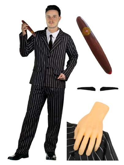 I LOVE FANCY DRESS Mens Gothic Father Costume Halloween Gomez Fancy Dress Suit Moustache Cigar Outfit Add Accessories Tv Film Outfit 60s Scary Family Addams
