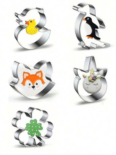 1pc Stainless Steel Cartoon Fox Head, Clover, Duck, Penguin Cookie Cutter Mold For Baking
