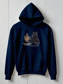 Angry Cat Sweatshirt Blouse Coffee Kitten Caffeine  1995 Flow Fx - Navy Blue - View 1