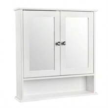White Modern Toilet Wall Cabinet, Bathroom Closet Double Mirror Door, Storage Cabinet