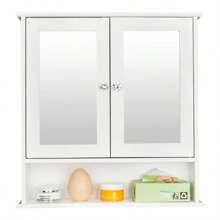 White Modern Toilet Wall Cabinet, Bathroom Closet Double Mirror Door, Storage Cabinet