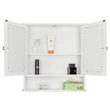 White Modern Toilet Wall Cabinet, Bathroom Closet Double Mirror Door, Storage Cabinet