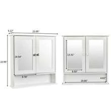 White Modern Toilet Wall Cabinet, Bathroom Closet Double Mirror Door, Storage Cabinet